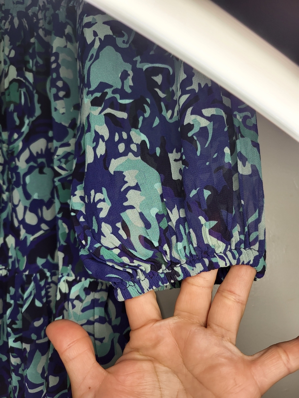 Anthropologie Blue and Teal Floral Print Dress - Picture 3 of 9